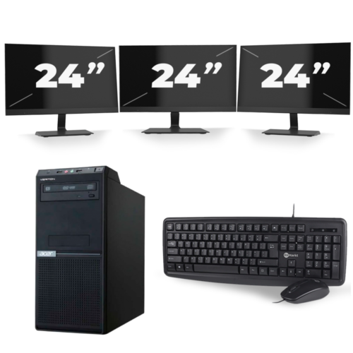Acer Veriton E430 Tower - Intel Core i7-3e Generatie - 8GB RAM - 240GB SSD - Windows 10 + 3x 24 inch Monitor