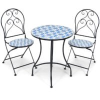 Coast 3-Delige Tuinset met Ronde Tafel en 2 Klapstoelen - Blauw en Zwart