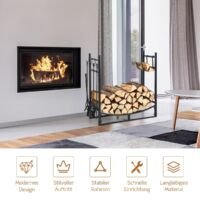 Coast Stevig Metalen Brandhoutrek & Gereedschapsset Brandhouthouder met Schep - 76x33x76cm - Zwart