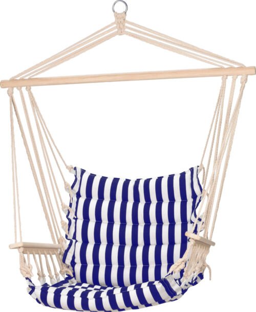 Pro Garden Hangstoel - Hammock - Schommelstoel - voor 1 Persoon - 50x45x100cm - Marine blauw/ Wit