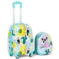 Coast Kinderkofferset 2-delig Kindertrolley + Rugzak Flamingo Blauw