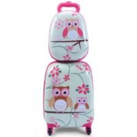 Coast Kinderkofferset 2-delig Kindertrolley + Rugzak Bloemen Blauw + Roze