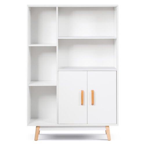 Coast Moderne Houten Boekenkast Met 2 Deuren Voor Thuis en Kantoor - 80 x 24 x 119 cm - Wit