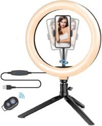 LED Ringlamp met Statief Smartphone en Afstandbediening - Bureau Statief- Tiktok lamp - Ringlight met statief - Ringlamp USB 26 cm/10 inch - Ringlamp met Telefoonhouder  - Make up licht - Studiolamp - Valentijn - Flitser