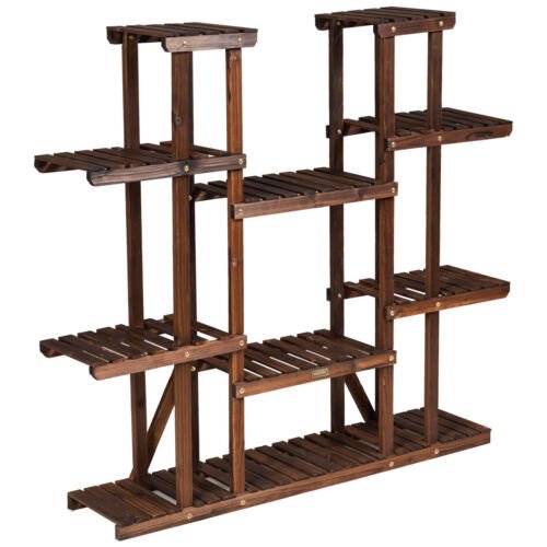 Coast Houten Plantenrek Bloemenplank 9 Planken - 125 x 25 x 114 cm - Bruin
