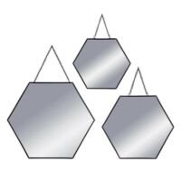 Spiegel Met Metalen Ketting- Hexagon- Set Van 3-  Zwart