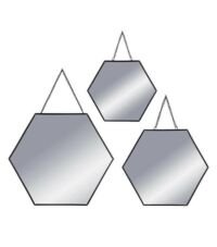 Spiegel Met Metalen Ketting- Hexagon- Set Van 3-  Zwart