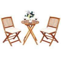 Coast 3-Delige Opvouwbare Meubelset met Ronde Tafel & 2 Stoelen