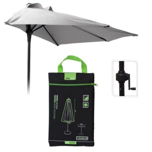 Pro Garden Stokparasol/ Half ronde Parasol/ Parasol - dia 250cm - Grijs  + INCL. Parasol Beschermhoes / Afdekhoes
