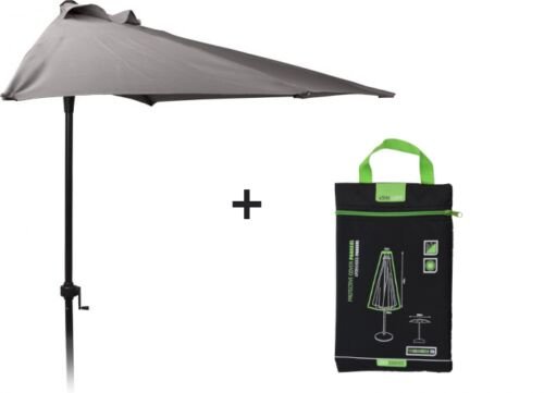 Pro Garden Parasol - Half Rond - Balkonparasol - 250cm - Antraciet - INCL. Parasol Beschermhoes / Afdekhoes