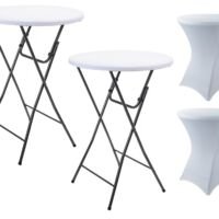 Pro Garden Robuuste Statafel SET van 2 - MET Witte rok - Stalen frame - Ø80x110cm - Wit/Grijs - Inklapbaar