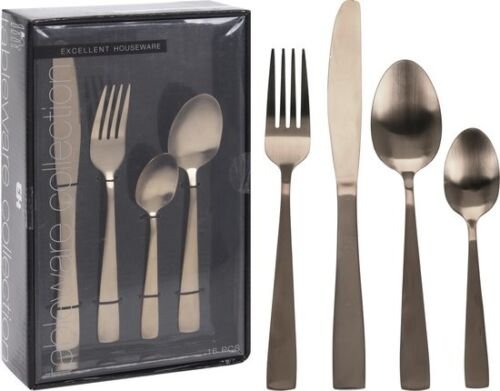 Excellent Houseware Bestekset - 16 delig - Mat Goud