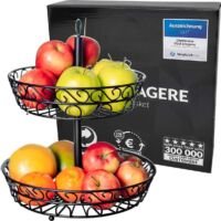 Chefarone Fruit Etagère - Fruitmand – Fruitschaal – Groentemand – Opberger – 2 Laags – Metaal - Zwart