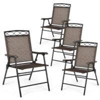 Coast Set van 4 Tuinstoelen Vouwstoelen Klapstoelen met Rugleuning en Armen - Bruin