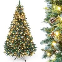 Yorbay Kunstkerstboom Besneeuwd met LED-verlichting en Dennenappels - 180cm