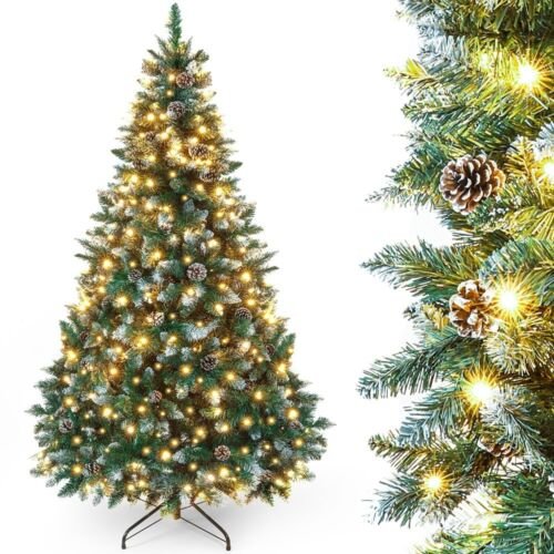 Yorbay Kunstkerstboom Besneeuwd met LED-verlichting en Dennenappels - 150cm