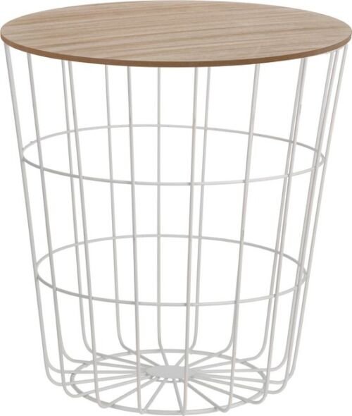 Excellent Houseware Bijzettafel - Mand met afneembaar blad - Hout/ Metaal - 39x41 cm (bxh) - Wit