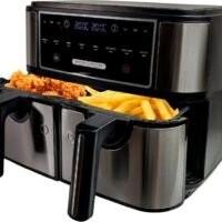 Ocina Dubbele Airfryer XXL - 8L Capaciteit - twee bereidingscompartimenten - RVS/Zwart