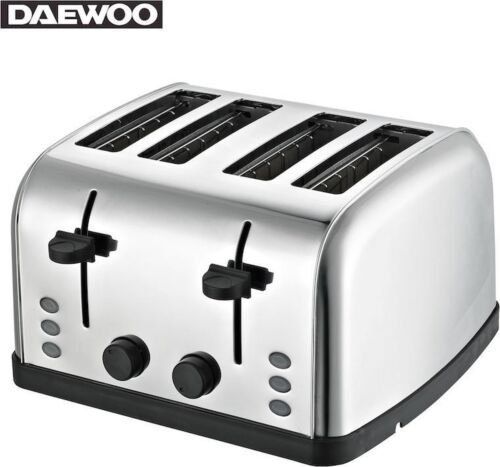Daewoo Brede Roestvrijstalen Broodrooster - 4 Lades en 4 Sneetjes - 1500W - SYM-1304