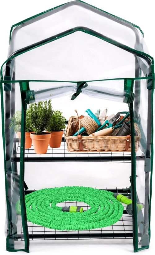 Kinzo Garden Broeikas/ Kweekkas - Staal/ PVC - 2 Verdiepingen - 45 x 50 x 80 cm - Groen/ Transparant