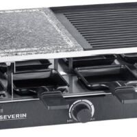 Severin Gourmetstel 2376 - 8 Pannen - Zwart - 1300W -  Raclette met natuurgrillsteen en grillplaat