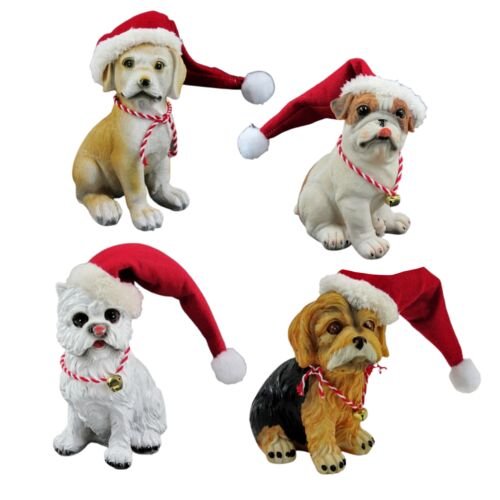 Honden met kerstmuts 14cm SET van 4 stuks - Kerstfiguren