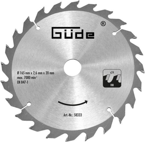 Güde Houtzaagblad HM - 20T - 165x20x24mm - voor Güde invalcirkelzaag en Güde cirkelzaag
