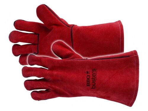 Busters Leren BBQ handschoenen - Hittebestendig - maat 10 - tot 100 C° - 35 cm - Rood