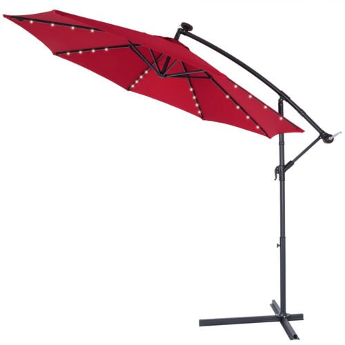 Kingsleeve Parasol Mali met LED verlichting kantelbaar rood - Ø 3.3m