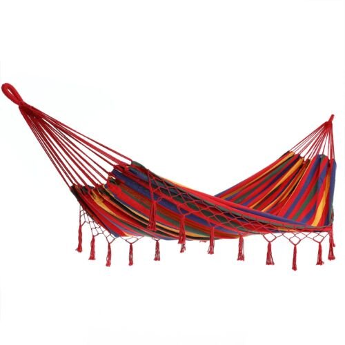 Detex Hangmat 320x150cm met franjes - rood/meerkleurig