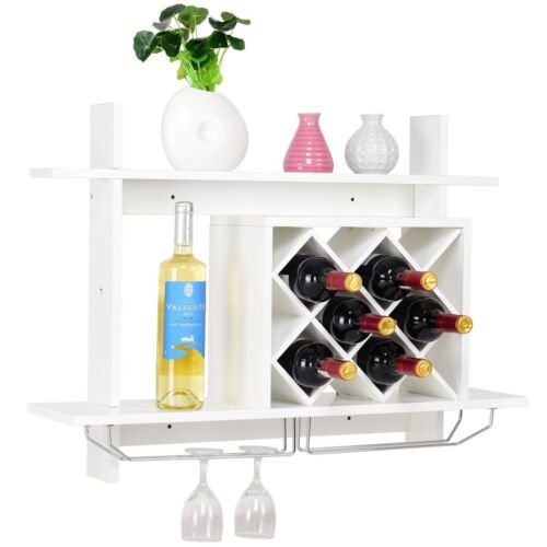 Wijnrek Glashouder Hangend Rek - Wit - 80 x 20 x 58cm