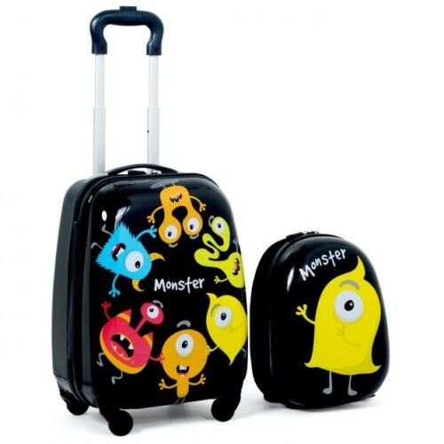 Coast Kinderkofferset 2-delig Kindertrolley + Rugzak Monsters Zwart