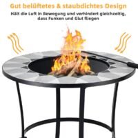 Coast Outdoor Fire Pit Ronde Vuurtafel met Gaasdekking 65 x 65 x 70 cm Zwart