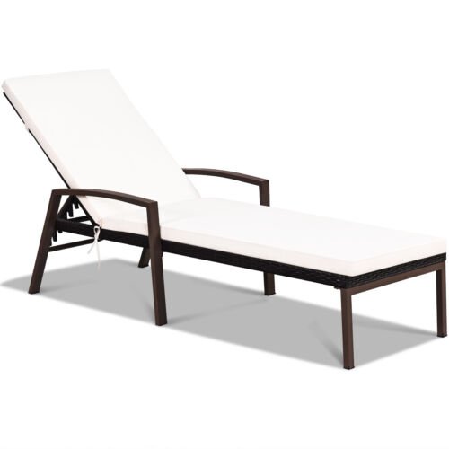 Coast Patio Rotan Ligstoel Buiten met Kussen en Armleuning met Verstelbare Rugleuning Wit + Bruin