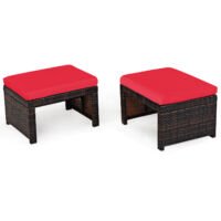 Coast Set van 2 Rotan Voetenbank Voor Buiten Met Kussen 49 x 40 x 33 cm - Rood