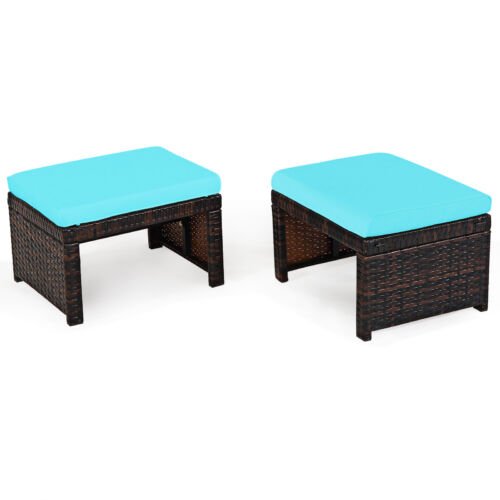 Coast Set van 2 Outdoor Voetsteun met Kussen Rotan Ottoman Patio Kruk - 49 x 40 x 33 cm - Turquoise