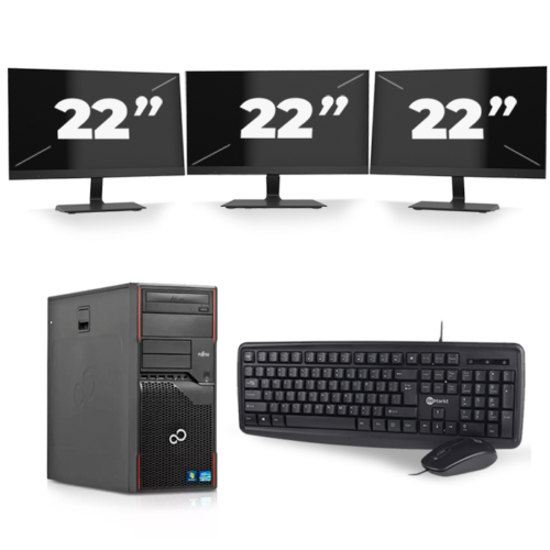 Fujitsu Esprimo P700 Micro Tower - Intel Core i5-2e Generatie - 8GB RAM - 240GB SSD - Windows 10 Home + 3x 22 inch Monitor