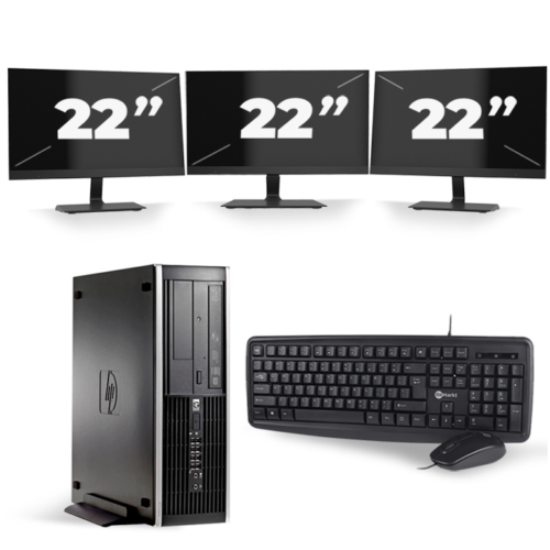 HP Compaq 8100 Elite SFF - Intel Core i7-1e Generatie - 8GB RAM - 240GB SSD - Windows 10 + 3x 22 inch Monitor