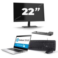 HP EliteBook 735 G5 - AMD Ryzen 3 PRO 2300U - 13 inch - 8GB RAM - 240GB SSD - Windows 10 Home + 1x 22 inch Monitor