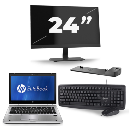 HP EliteBook 8470p - Intel Core i5-3e Generatie - 14 inch - 8GB RAM - 240GB SSD - Windows 10 Home + 1x 24 inch Monitor