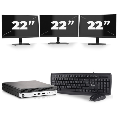 HP EliteDesk 800 G3 USFF - Intel Core i7-6e Generatie - 8GB RAM - 240GB SSD - Windows 10 Home + 3x 22 inch Monitor