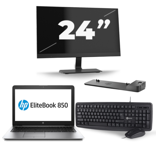 HP EliteBook 850 G3 - Intel Core i3-6e Generatie - 15 inch - 8GB RAM - 240GB SSD - Windows 11 + 1x 24 inch Monitor