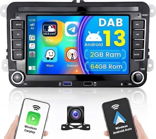 Hikity - DAB+/DAB Android 13 Autoradio - 7 Inch Touchscreen - Draadloze CarPlay