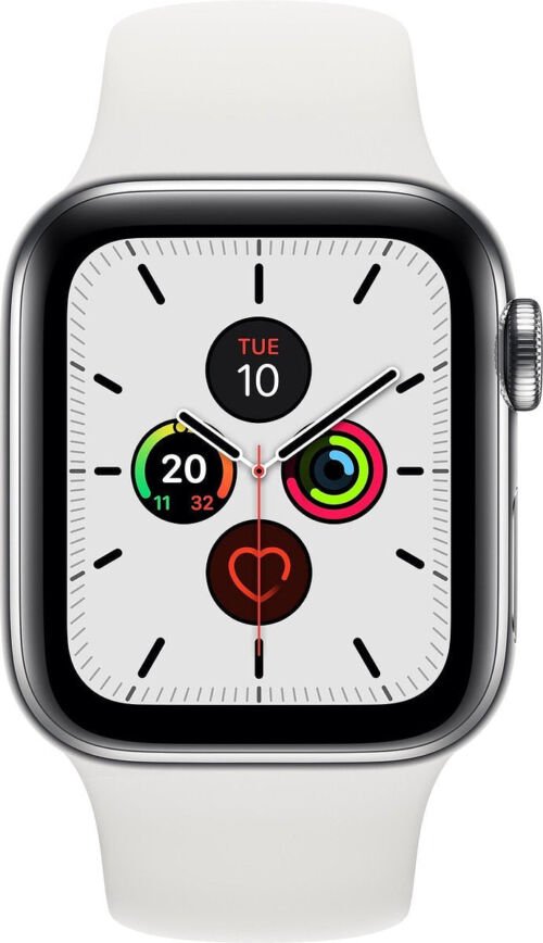 Apple Watch 5 40Mm Stainl Steel Case W/ White Sport Band Lte Mwx42Fd/A