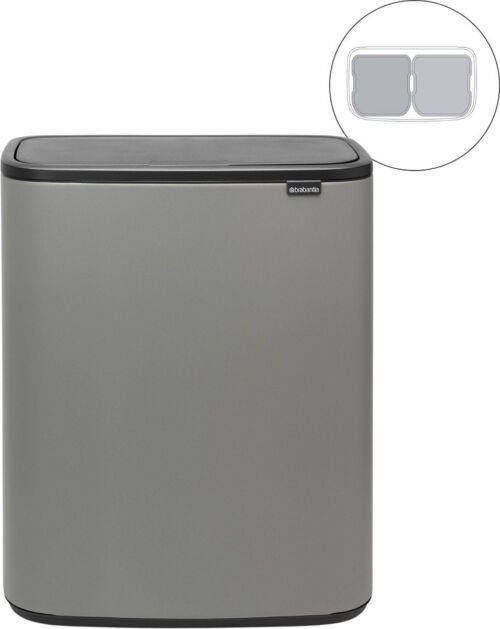 Brabantia Bo Touch Bin Prullenbak - 2 x 30 liter - Afvalscheiding - Mineral Concrete Grey