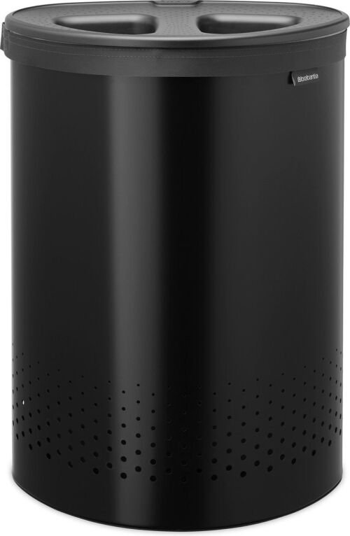 Brabantia Wasmand - 2 Vakken - met Deksel - 55 l - Matt Black / Dark Grey