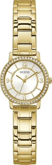 Guess Dames Horloge GW0468L2 Staal met Geelgouden Plating Quartz met Zilverkleurige Wijzerplaat en Zirkonia 32mm