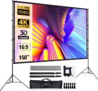 LEORFI - 150 Inch Projectiescherm met Standaard - 16:9 HD&Hoogte Verstelbaar