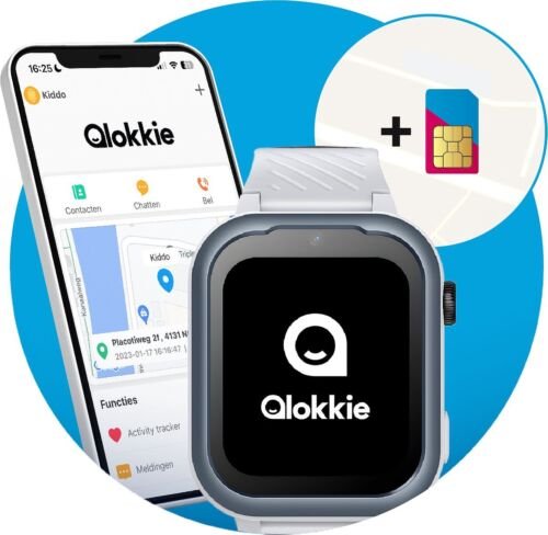 Qlokkie Kiddo Pro - GPS horloge kind - Smartwatch kinderen - GPS tracker kind met nauwkeurige locatiebepaling - GPS horloge kind met simkaart - Stel veilige zones in - SOS functie - Whatsapp - Grijs