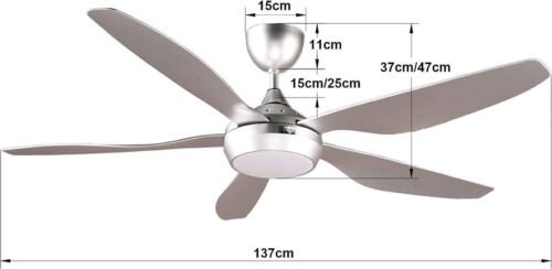 reiga 137CM Zilveren DC Motor Moderne Plafondventilator met Dimbare LED Verlichting en Afstandsbediening